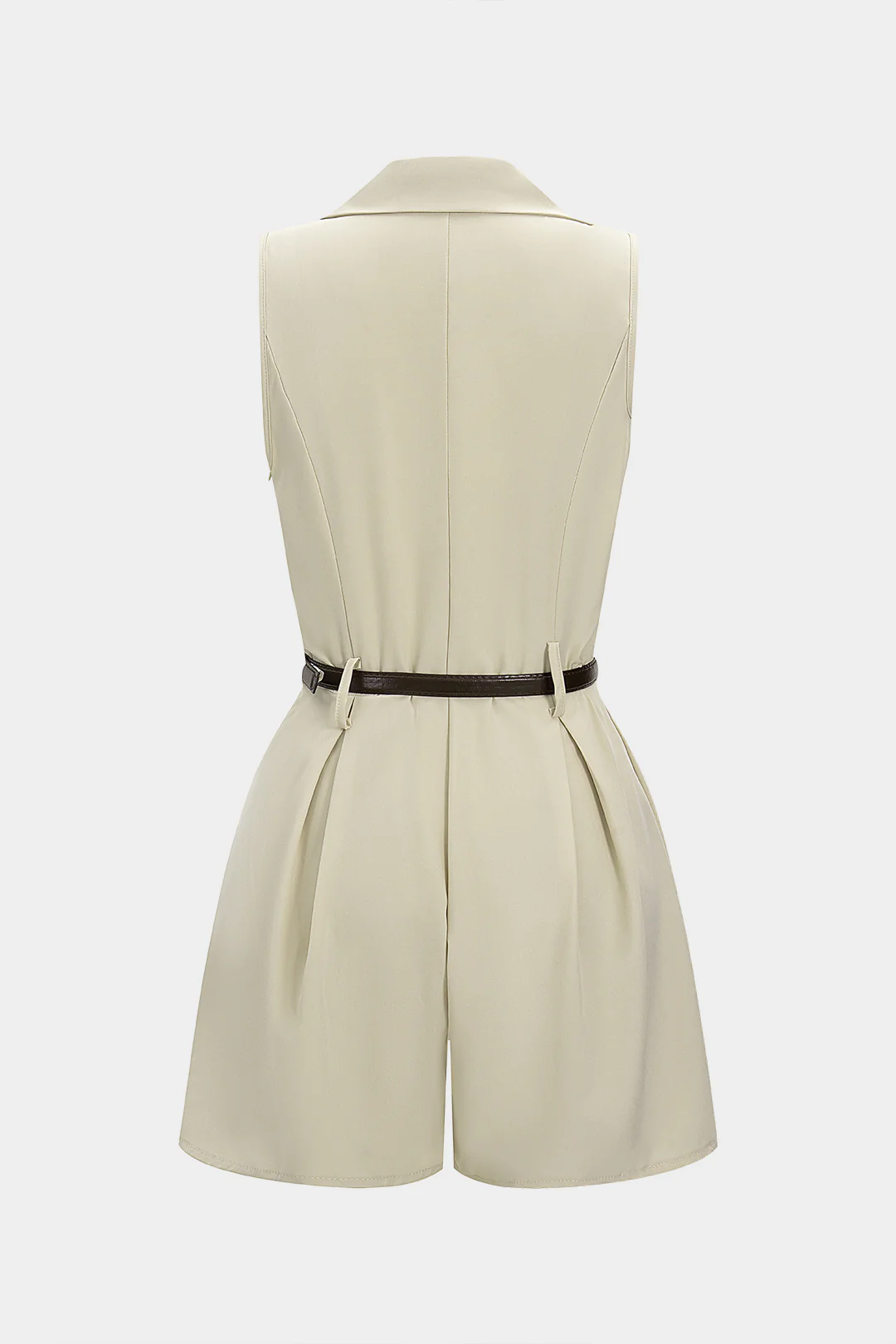 V-Neck Belted Ruched Sleeveless Romper - Image 3