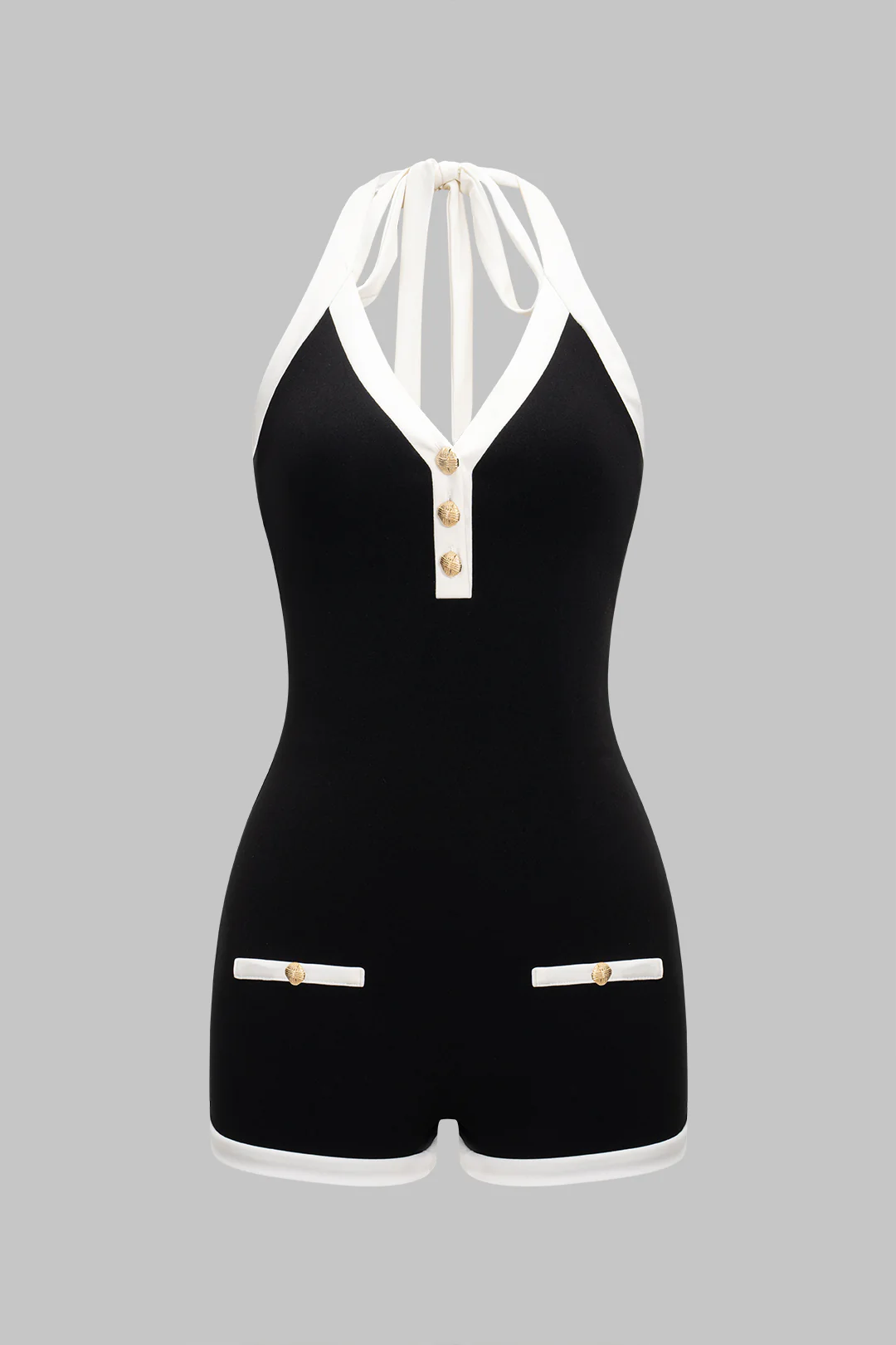 Halter Neck Backless Tie-Up Sleeveless Romper