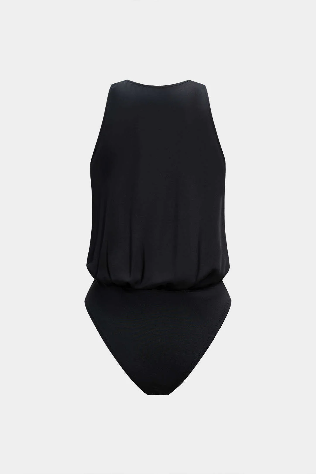 Satin Ruched Crossed Sleeveless Bodysuit - Image 2