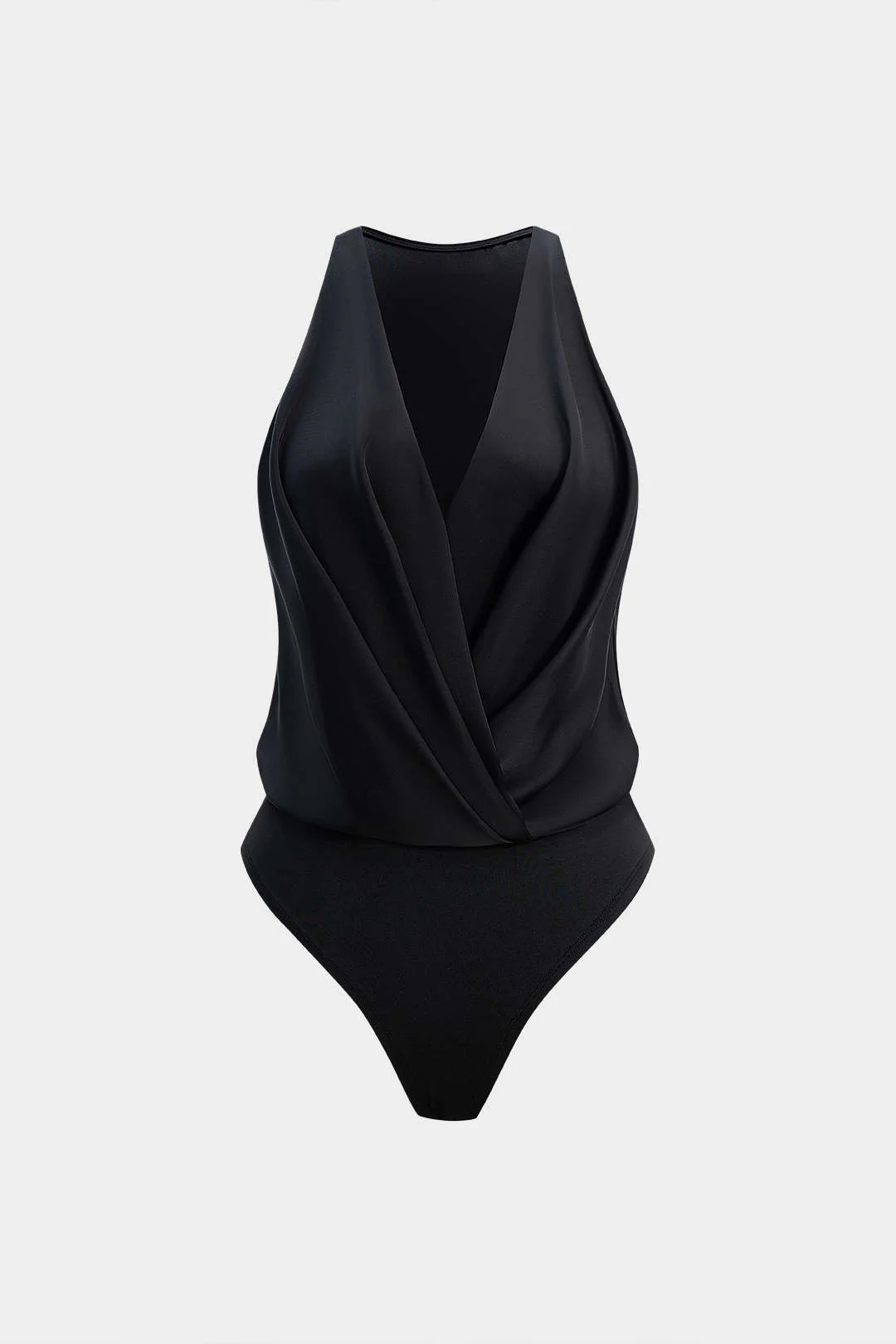 Satin Ruched Crossed Sleeveless Bodysuit - Image 5