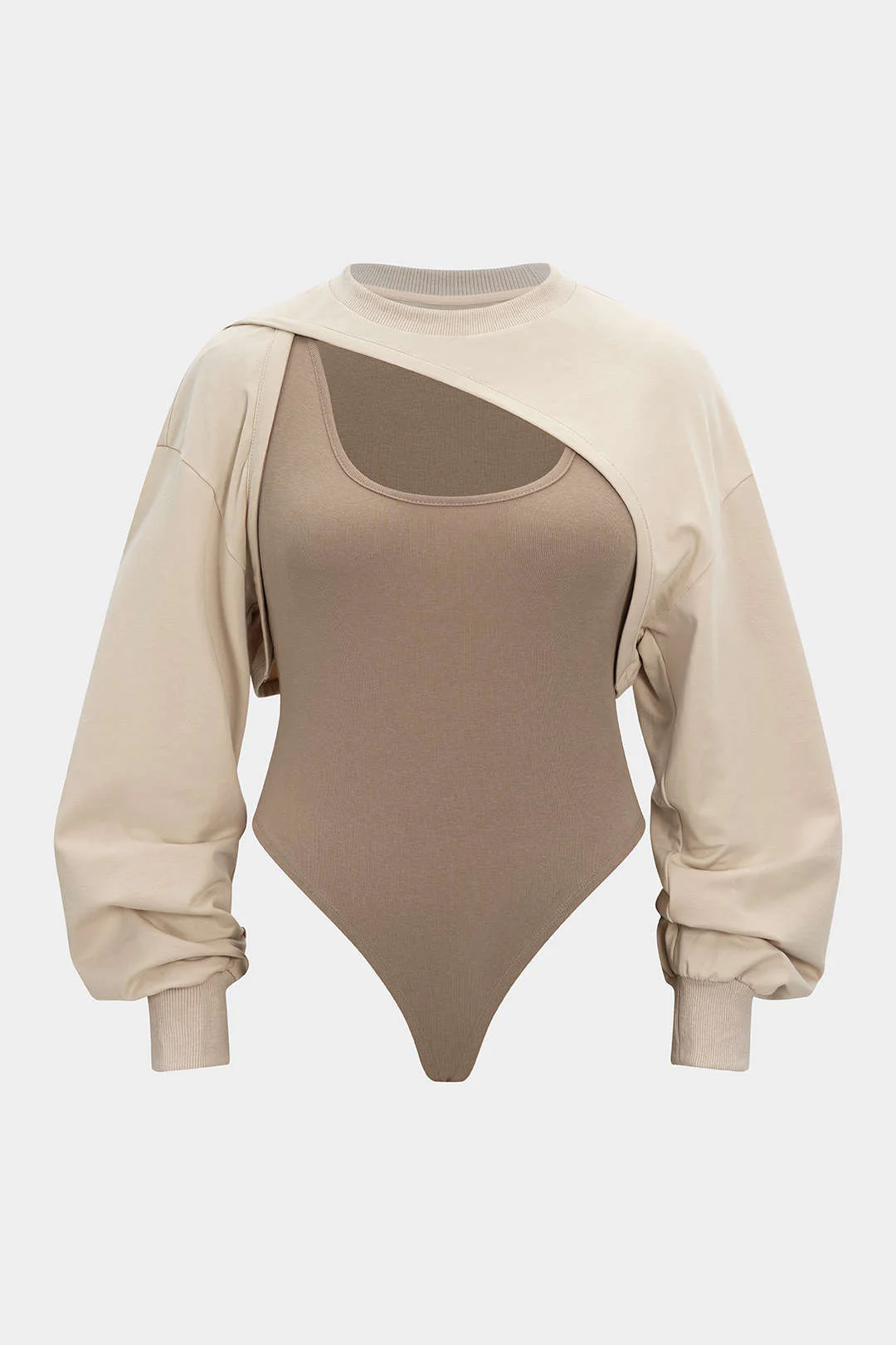 Plus Size Asymmetrical Cut Out Long Sleeve Bodysuit
