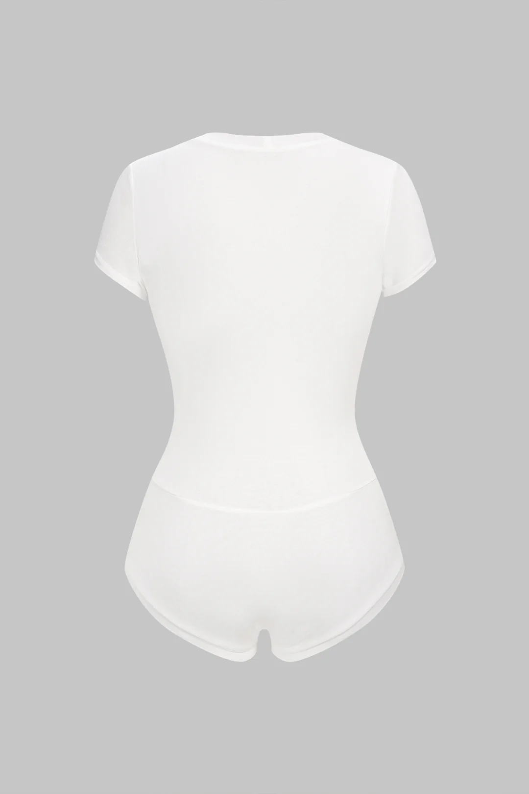 Lace Trim Patchwork V-Neck Ruched Short Sleeve Bodysuit - Image 2