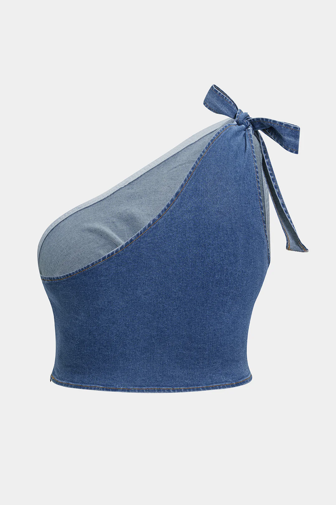 Plus Size Denim Zipper Asymmetrical Knotted Crop Top - Image 2