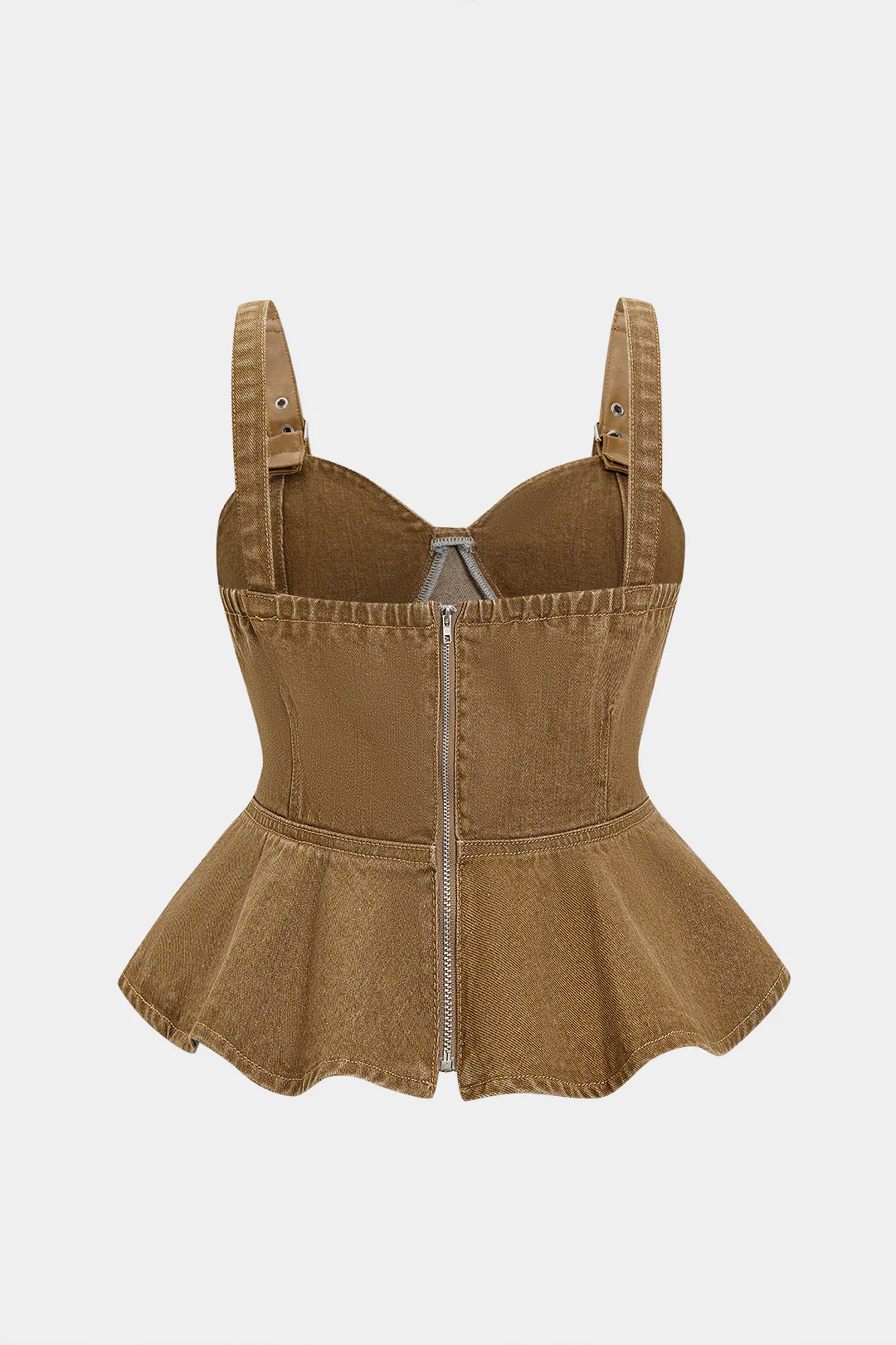 Plus Size Denim Zipper Patchwork Crop Top - Image 3