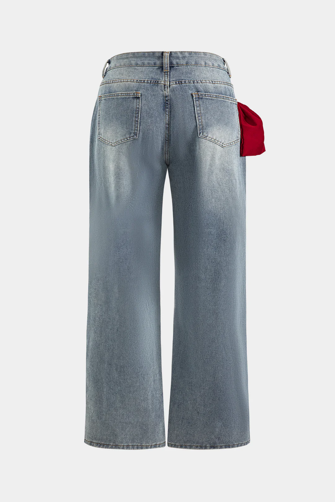 Plus Size Denim Patchwork Zipper Jeans - Image 2
