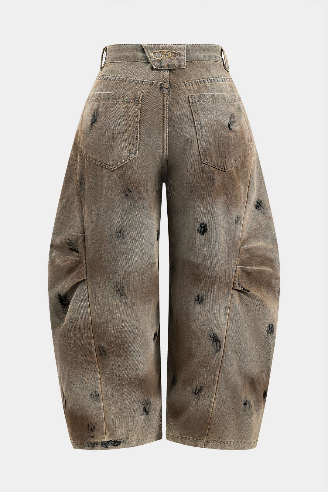 Plus Size Tie Dye Print Denim Ruched Button Pocket Wide Leg Jeans - Image 2