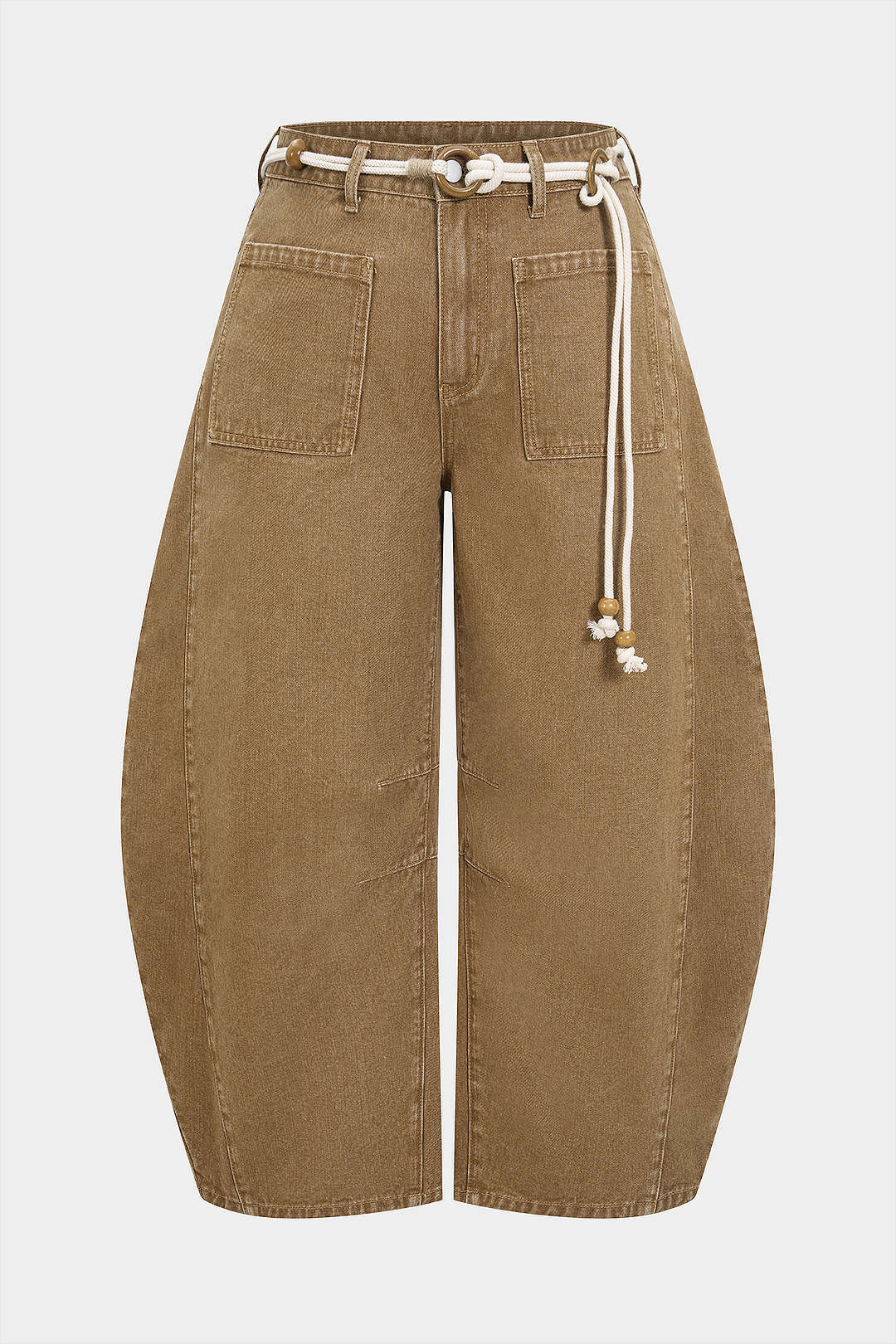 Plus Size Denim Low Waist Beaded Belted Jeans - Image 2