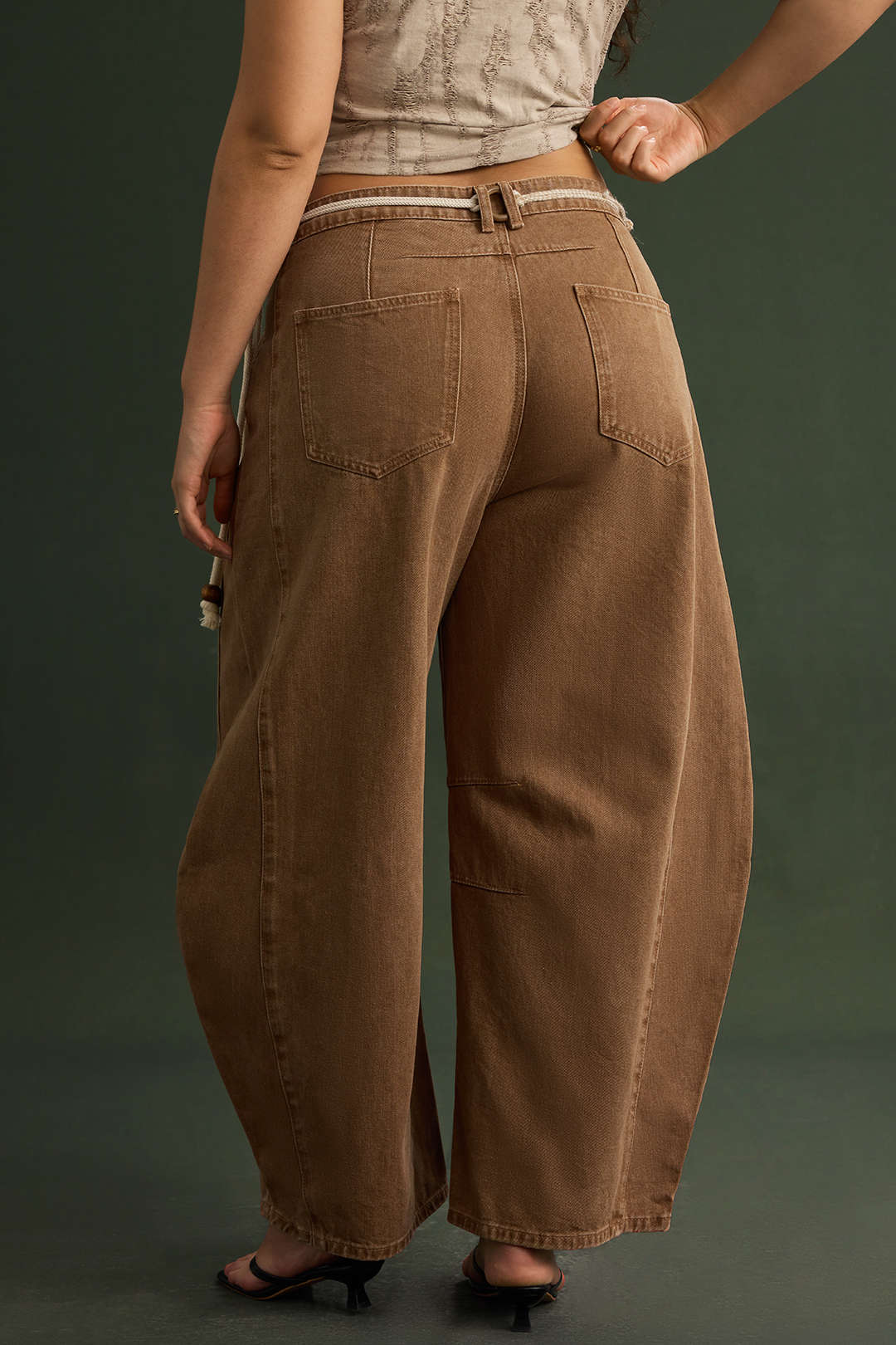 Plus Size Denim Low Waist Beaded Belted Jeans - Image 9