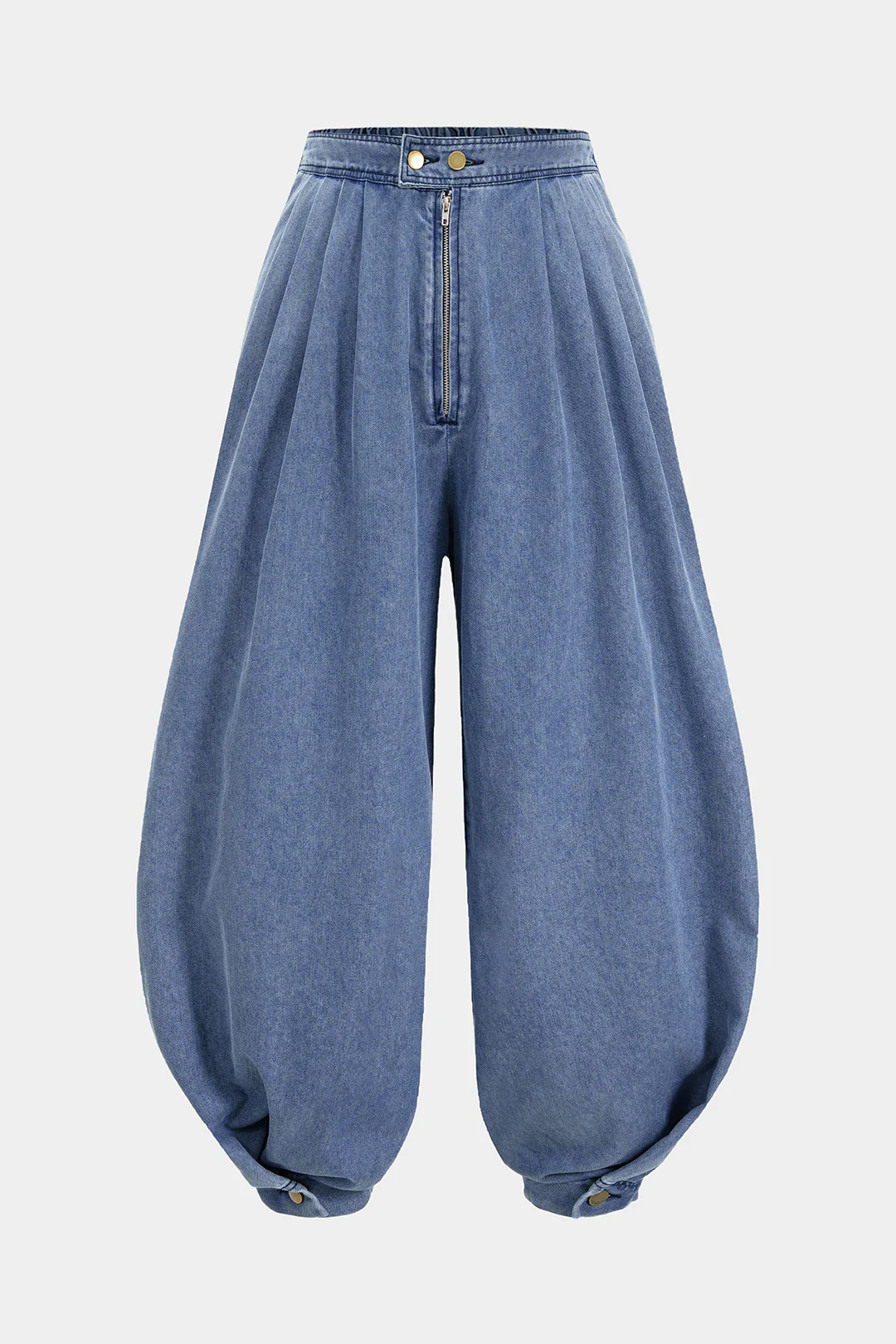 Plus Size Denim High Waist Zipper Barrel Balloon Jeans