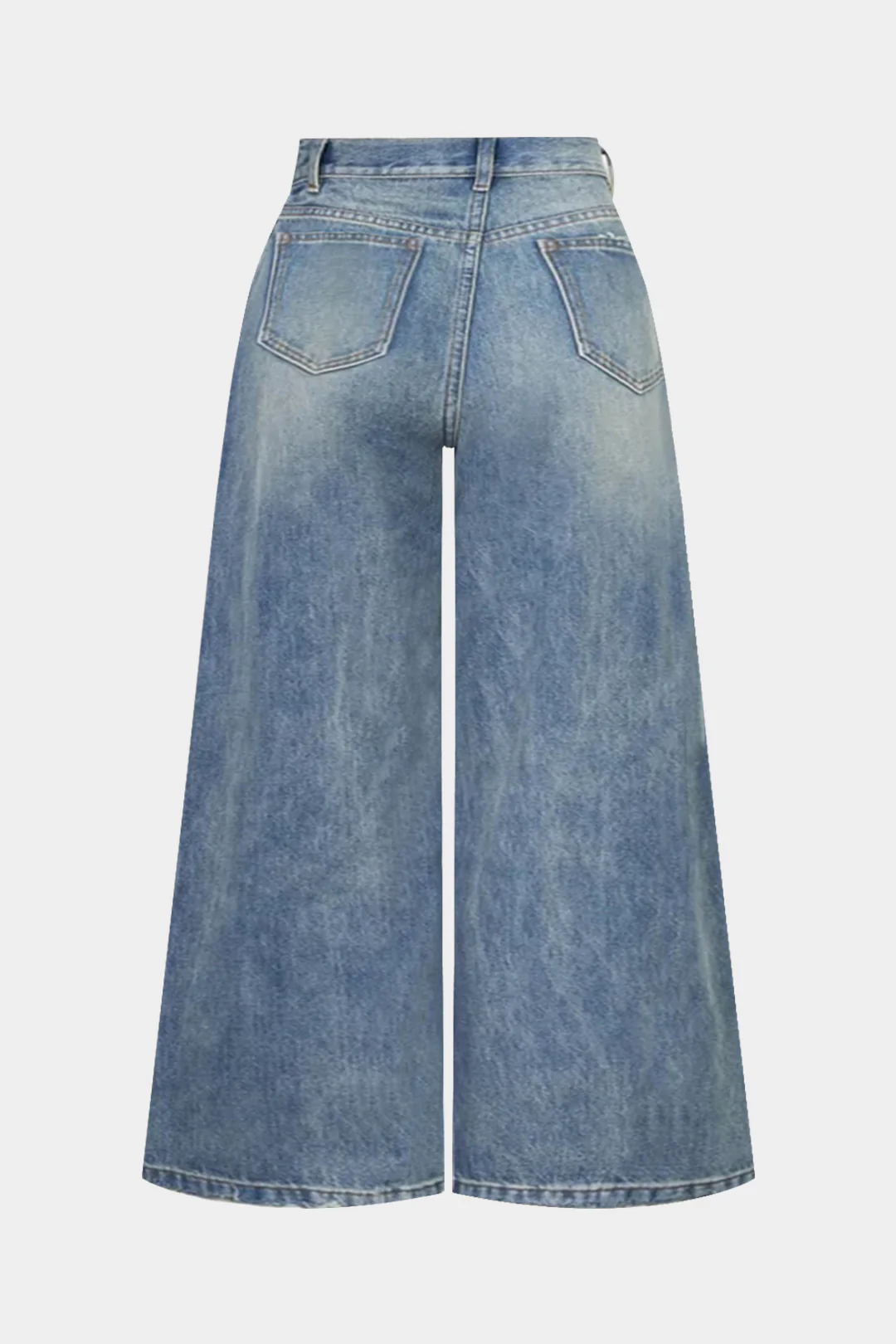 Plus Size Denim Asymmetrical Double Waistband Jeans - Image 2