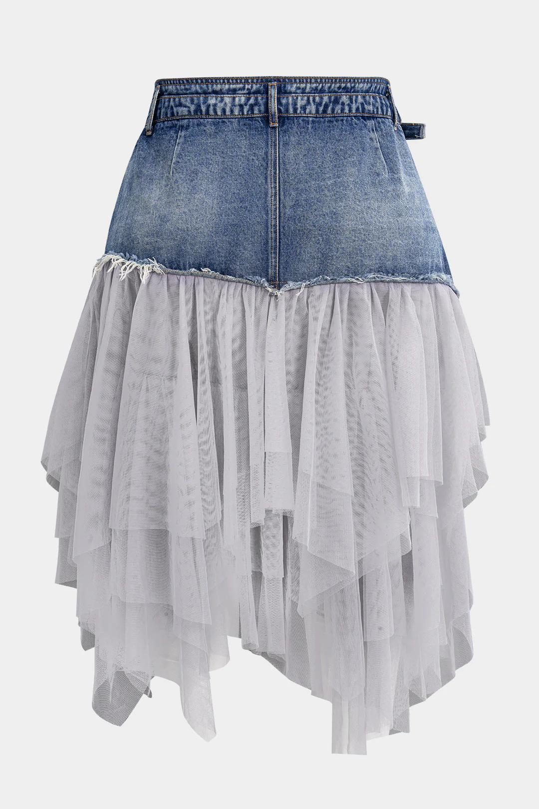 Plus Size Denim Mesh Patchwork High Waist Skirt - Image 2