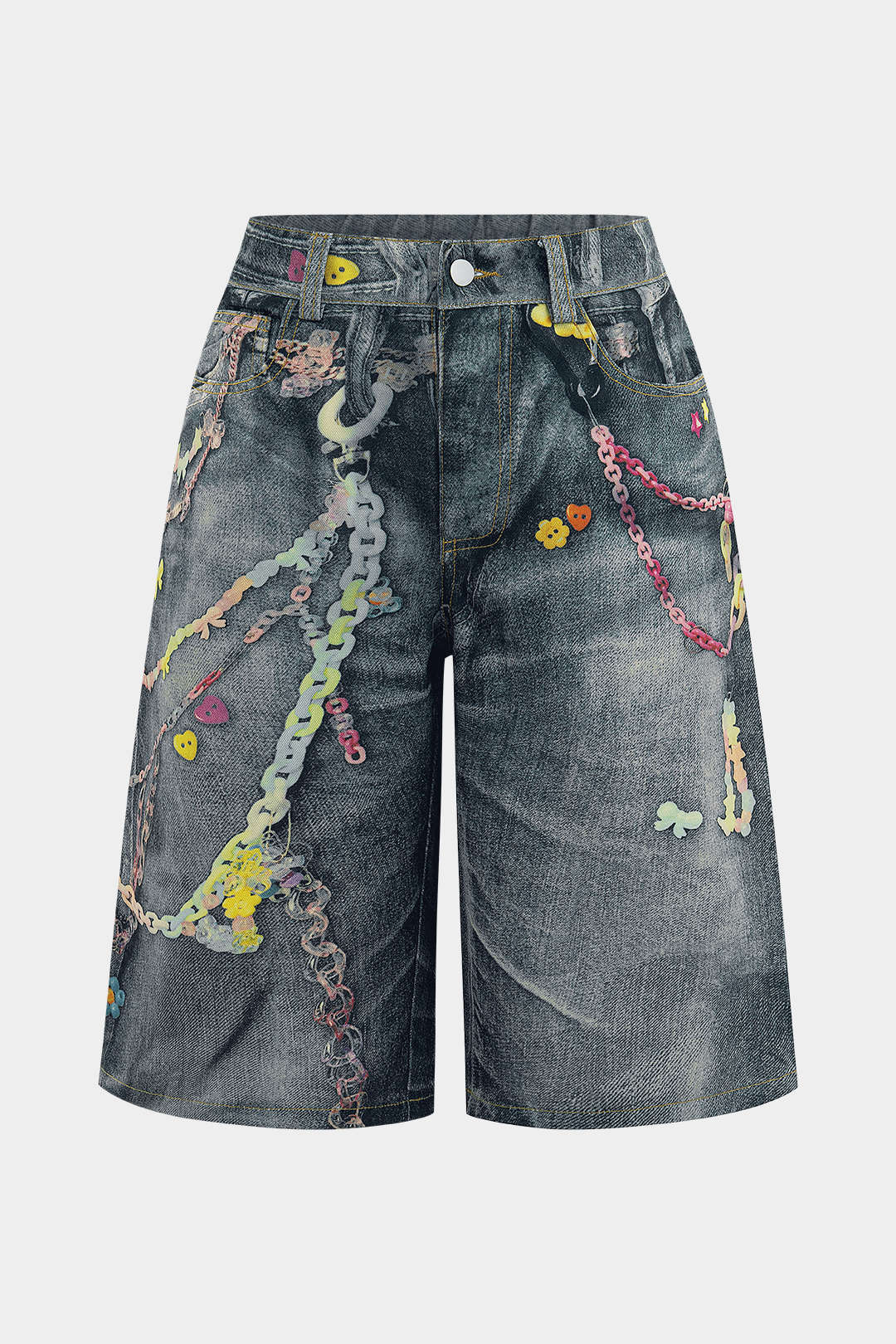 Plus Size Chain Print Denim Wide Leg Shorts - Image 2