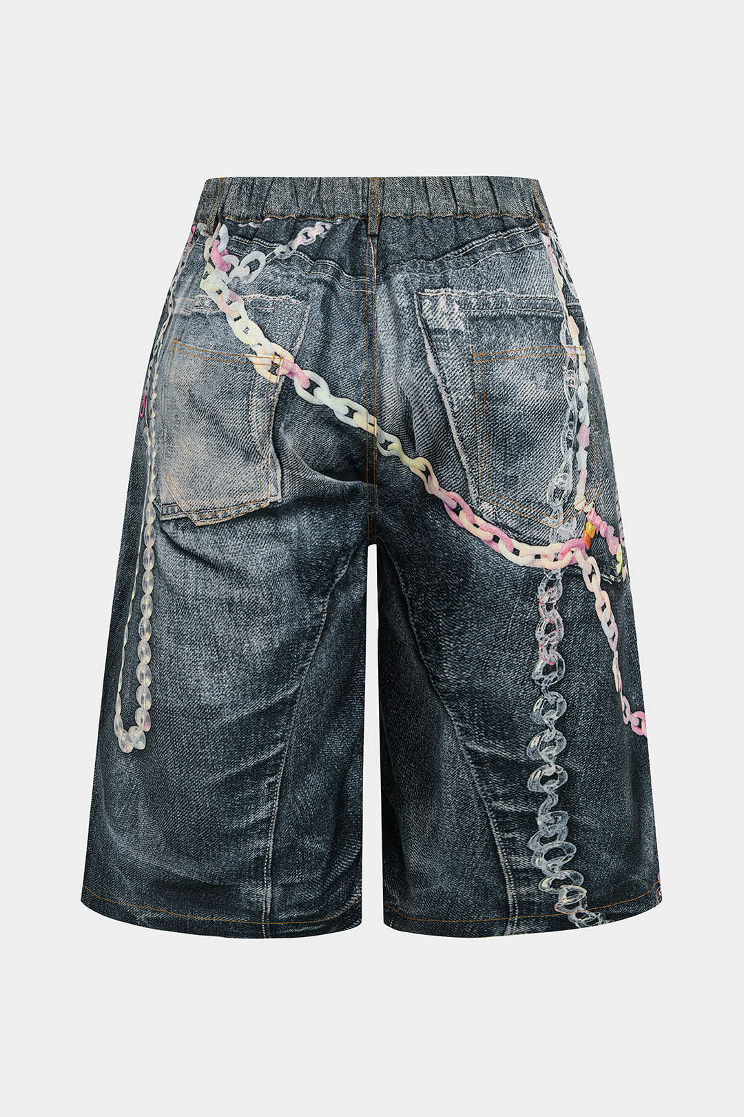 Plus Size Chain Print Denim Wide Leg Shorts - Image 3
