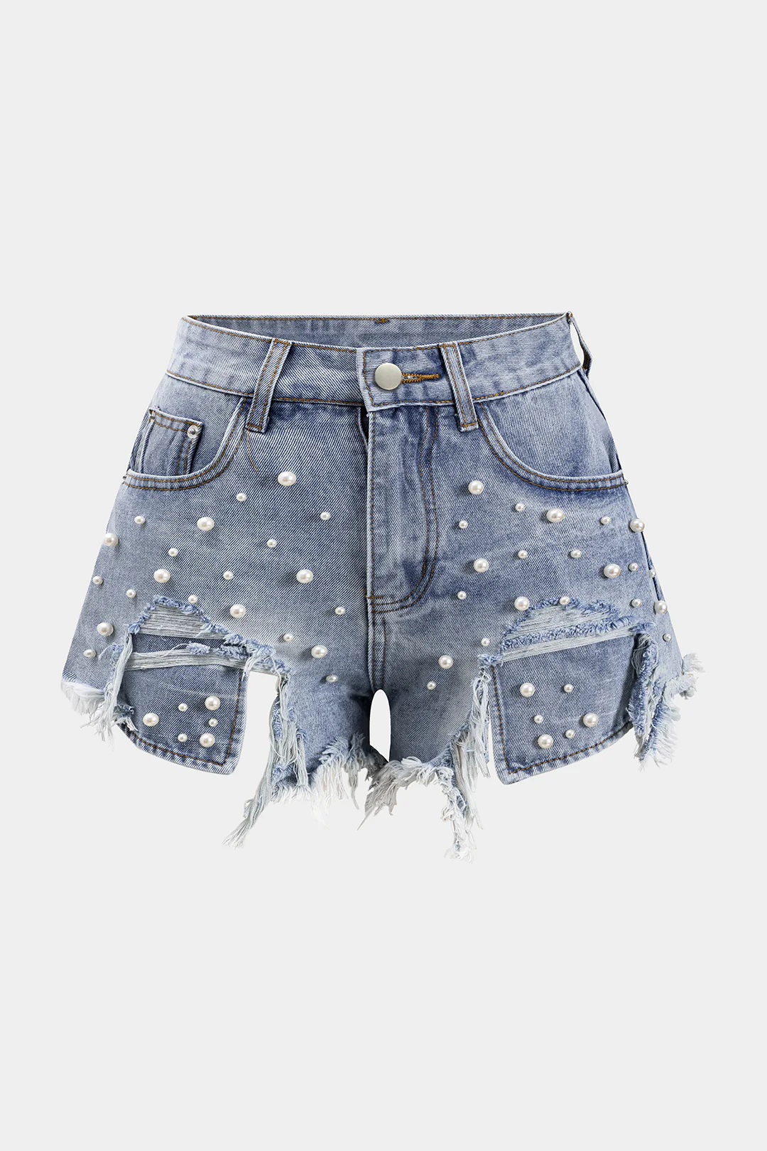 Plus Size High Waist Beaded Denim Shorts - Image 2