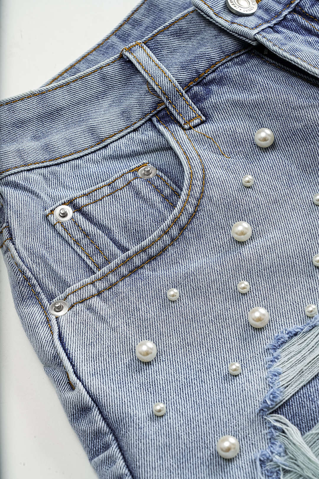 Plus Size High Waist Beaded Denim Shorts - Image 4