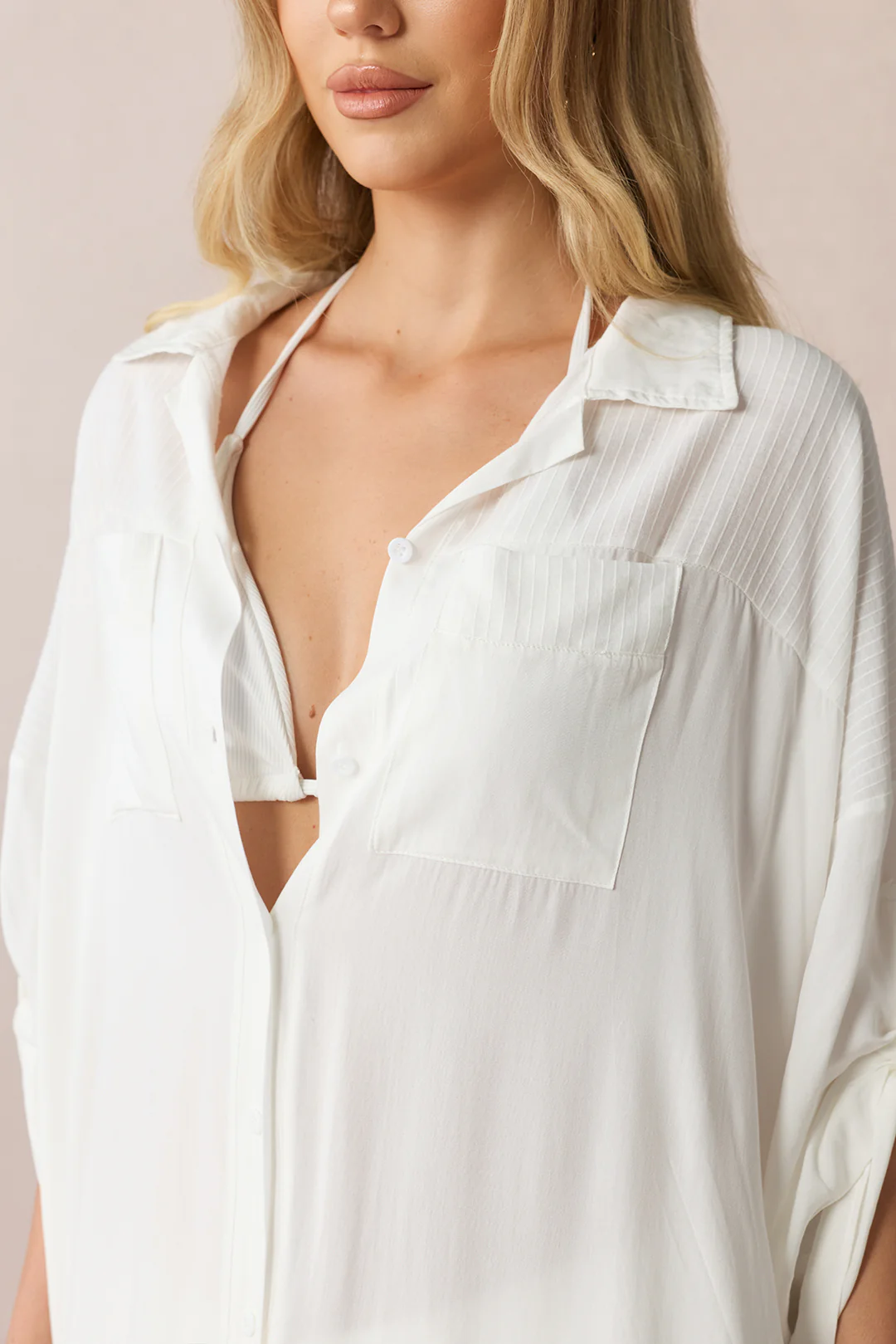 Lapel Button Long Sleeve Cover Up - Image 3