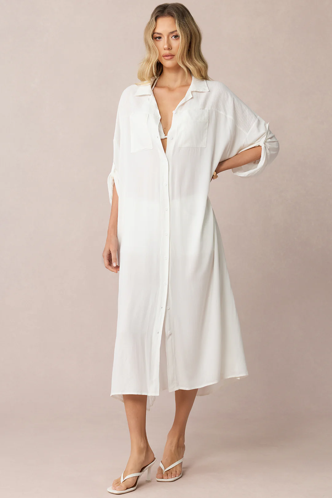 Lapel Button Long Sleeve Cover Up - Image 4