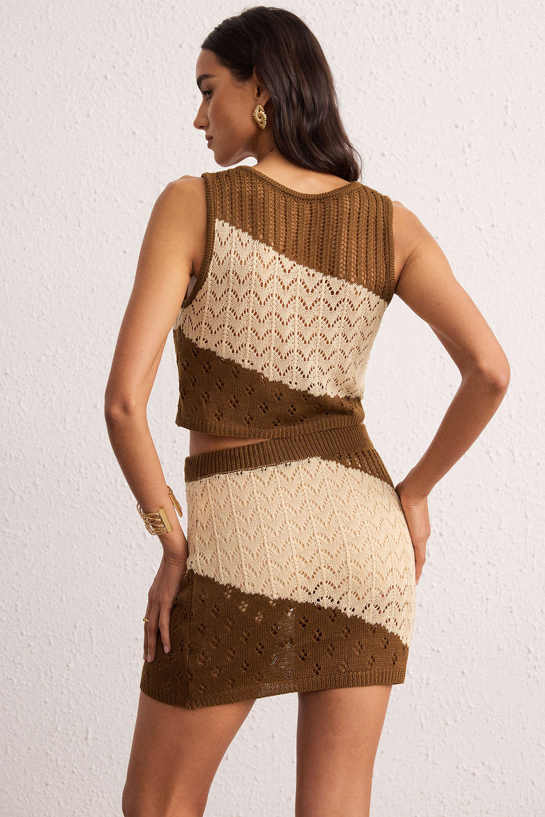 Knit Contrast Hollow Out Two-Piece Cover Up - Image 2