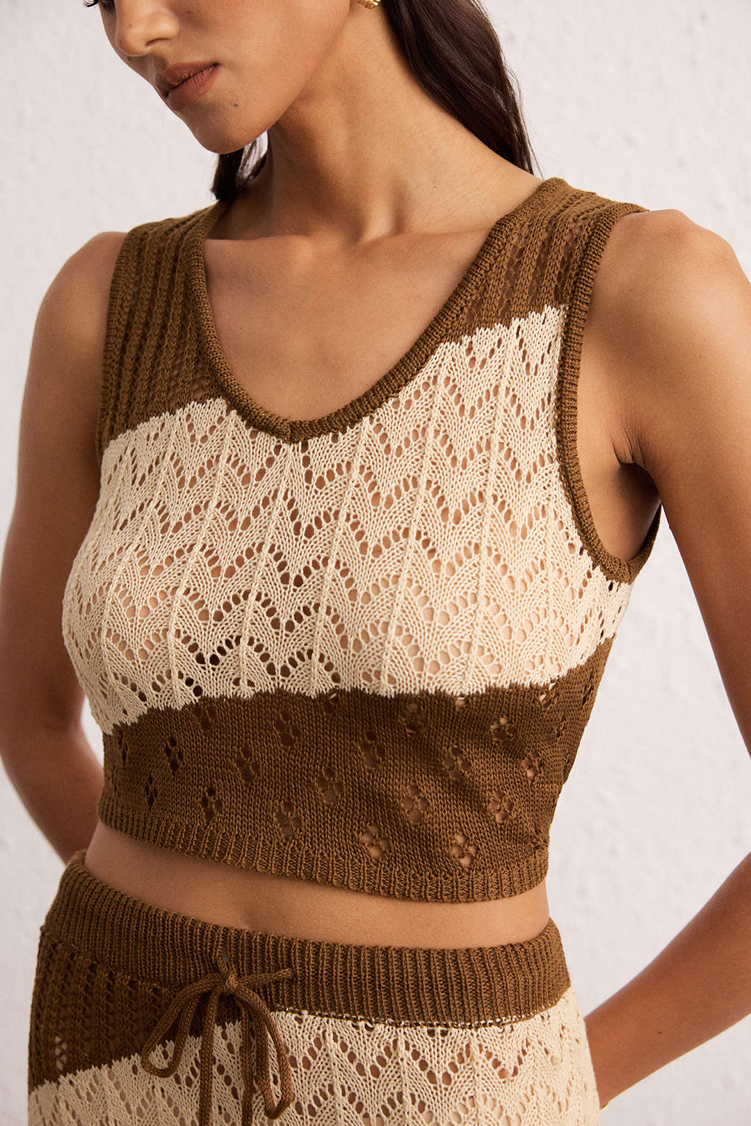 Knit Contrast Hollow Out Two-Piece Cover Up - Image 3