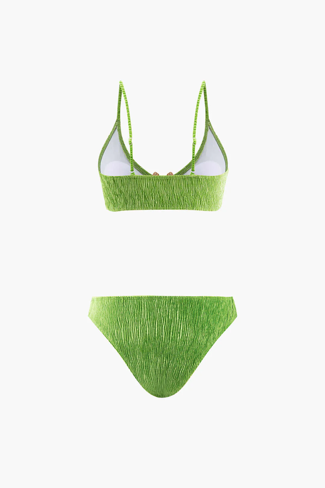 Velvet Textured U-ring Bikini And Sarong 3pc Set - Image 15