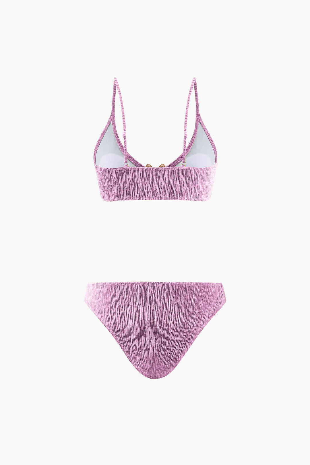 Velvet Textured U-ring Bikini And Sarong 3pc Set - Image 16