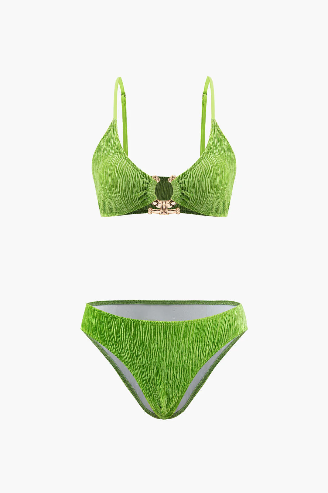 Velvet Textured U-ring Bikini And Sarong 3pc Set - Image 6