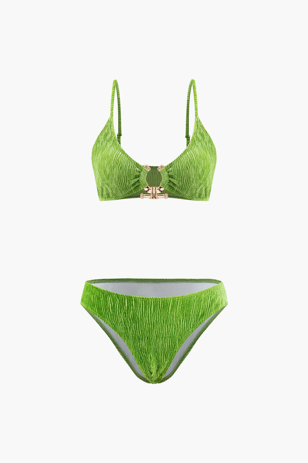 Velvet Textured U-ring Bikini And Sarong 3pc Set - Image 7