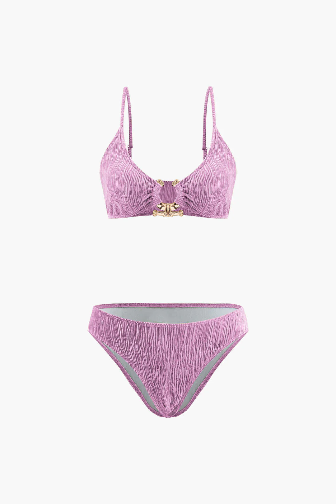 Velvet Textured U-ring Bikini And Sarong 3pc Set - Image 8