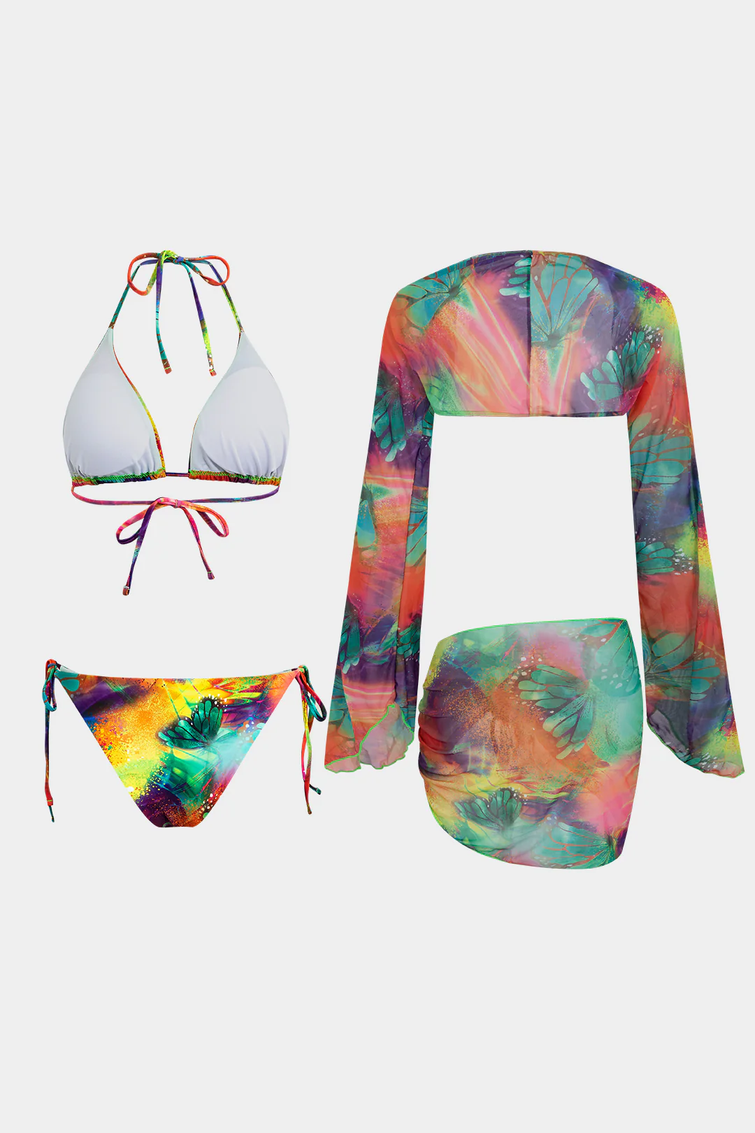 Tie Dye Print Tie-Up Mesh Bikini Set - Image 2