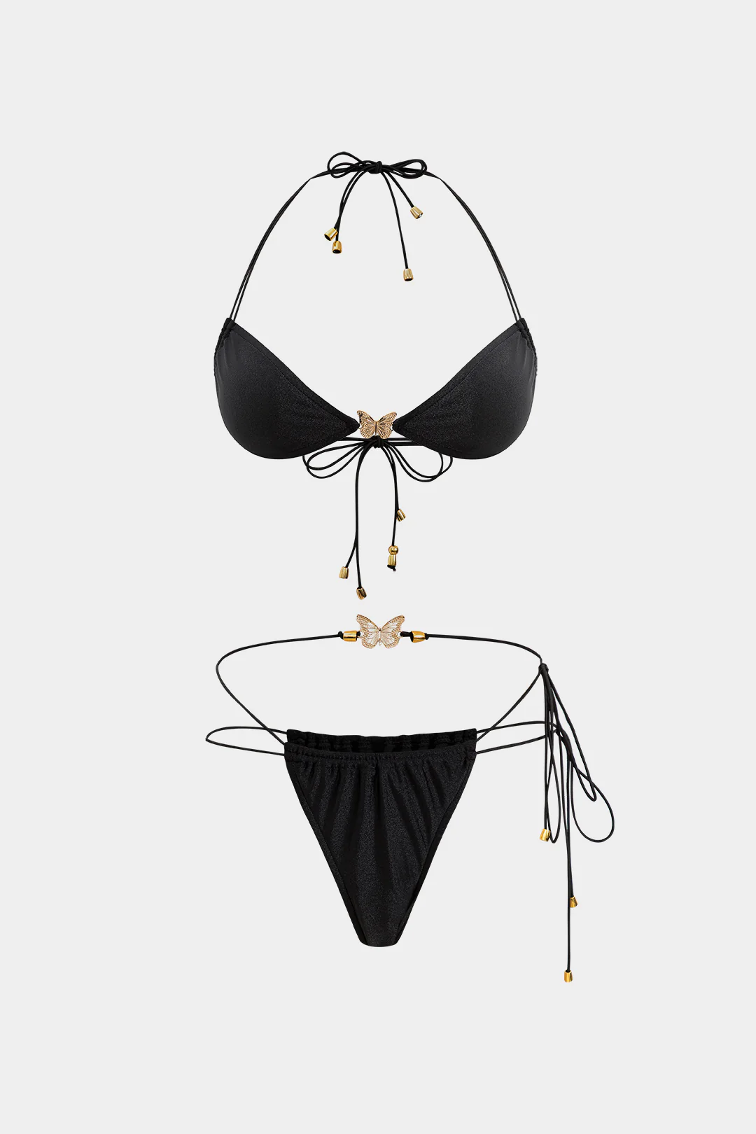 Metallic Tie-Up Backless Bikini Set
