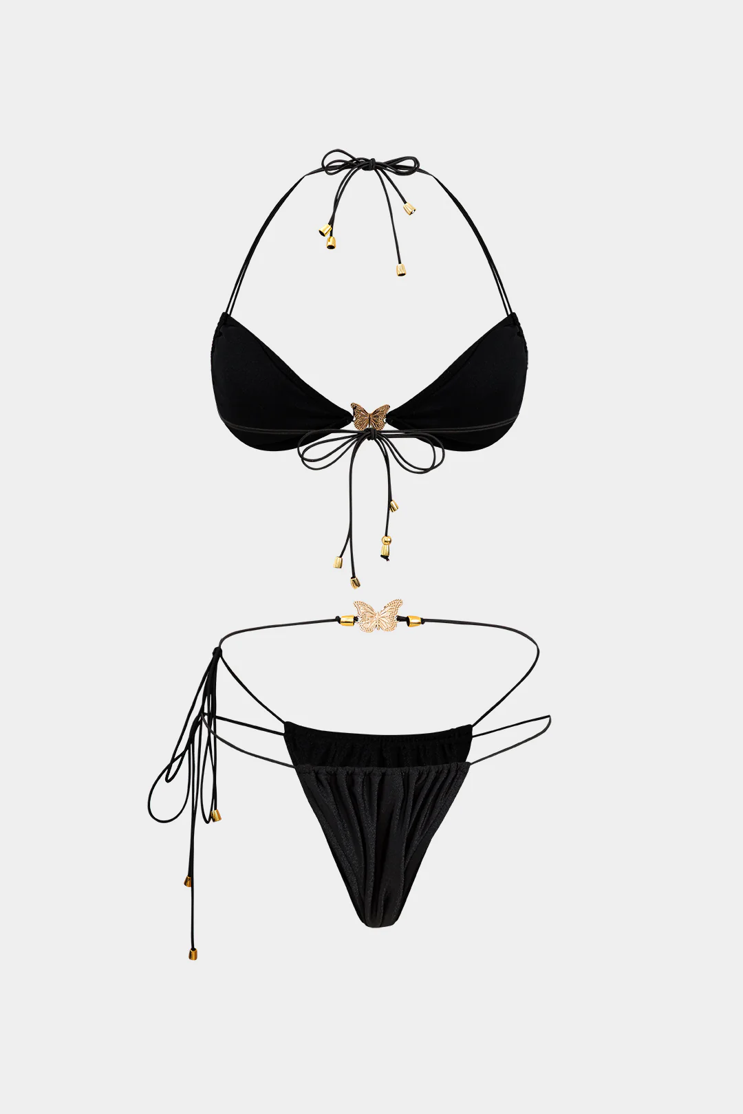 Metallic Tie-Up Backless Bikini Set - Image 2