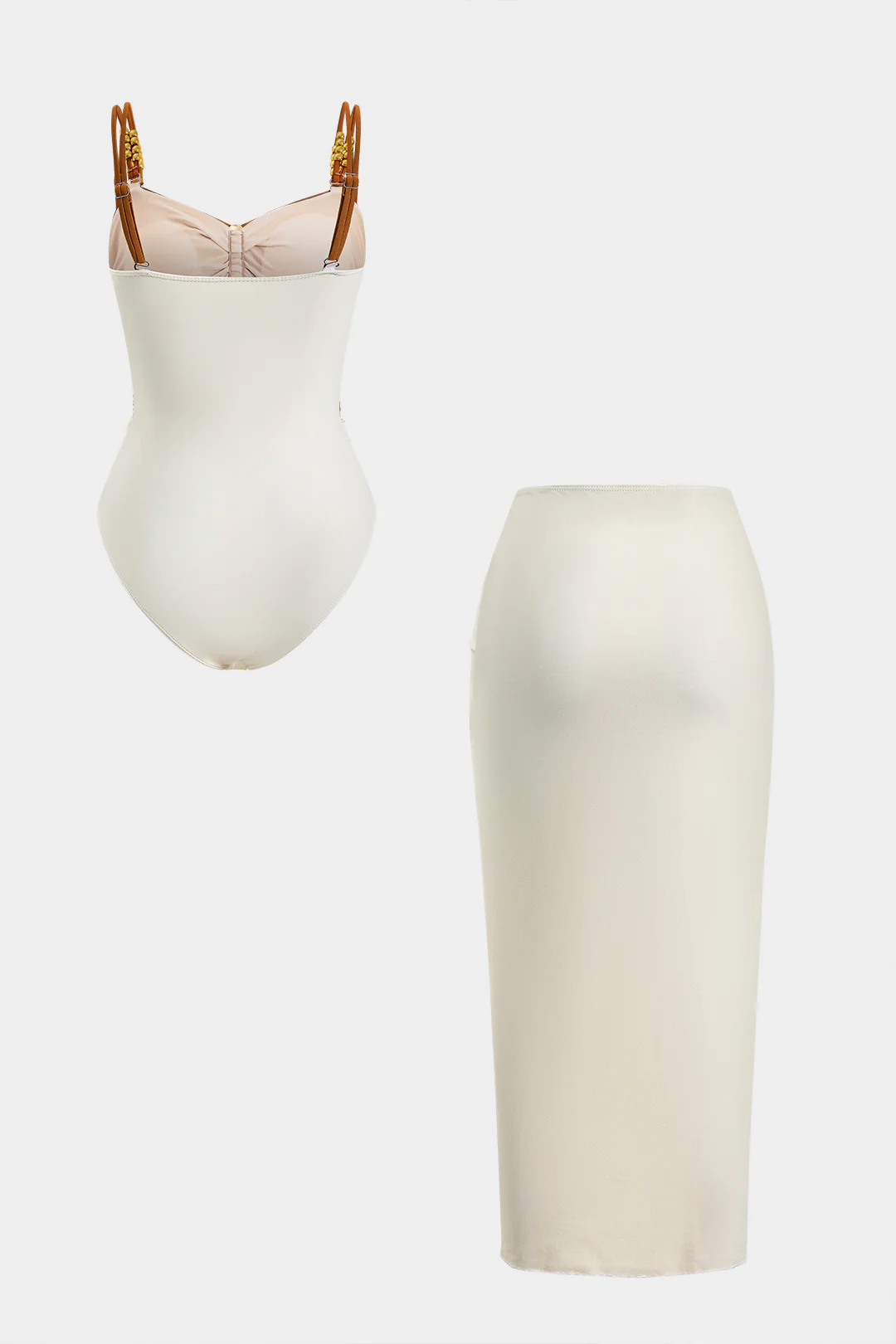 Tummy Control Cut Out Slip Swimwear And Ruched Slit Cover Up Set - Image 2