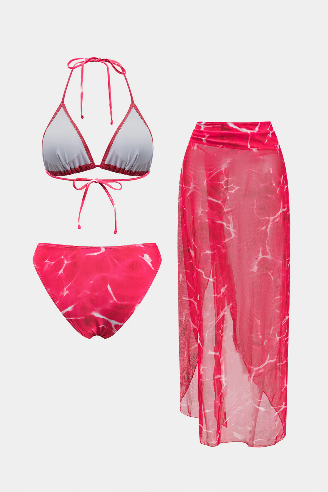 Tie Dye Print Mesh Tie-Up Bikini Set - Image 2