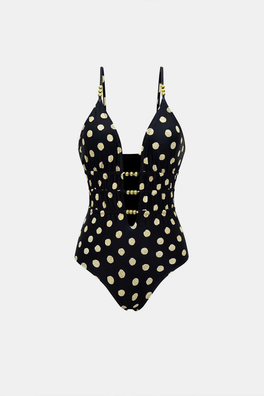 Polka Dots Print Metallic Ruched Tie-Up Swimsuit