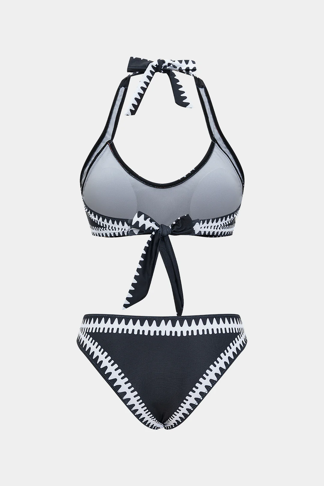 Contrast Print Tie Front Backless Bikini Set - Image 2