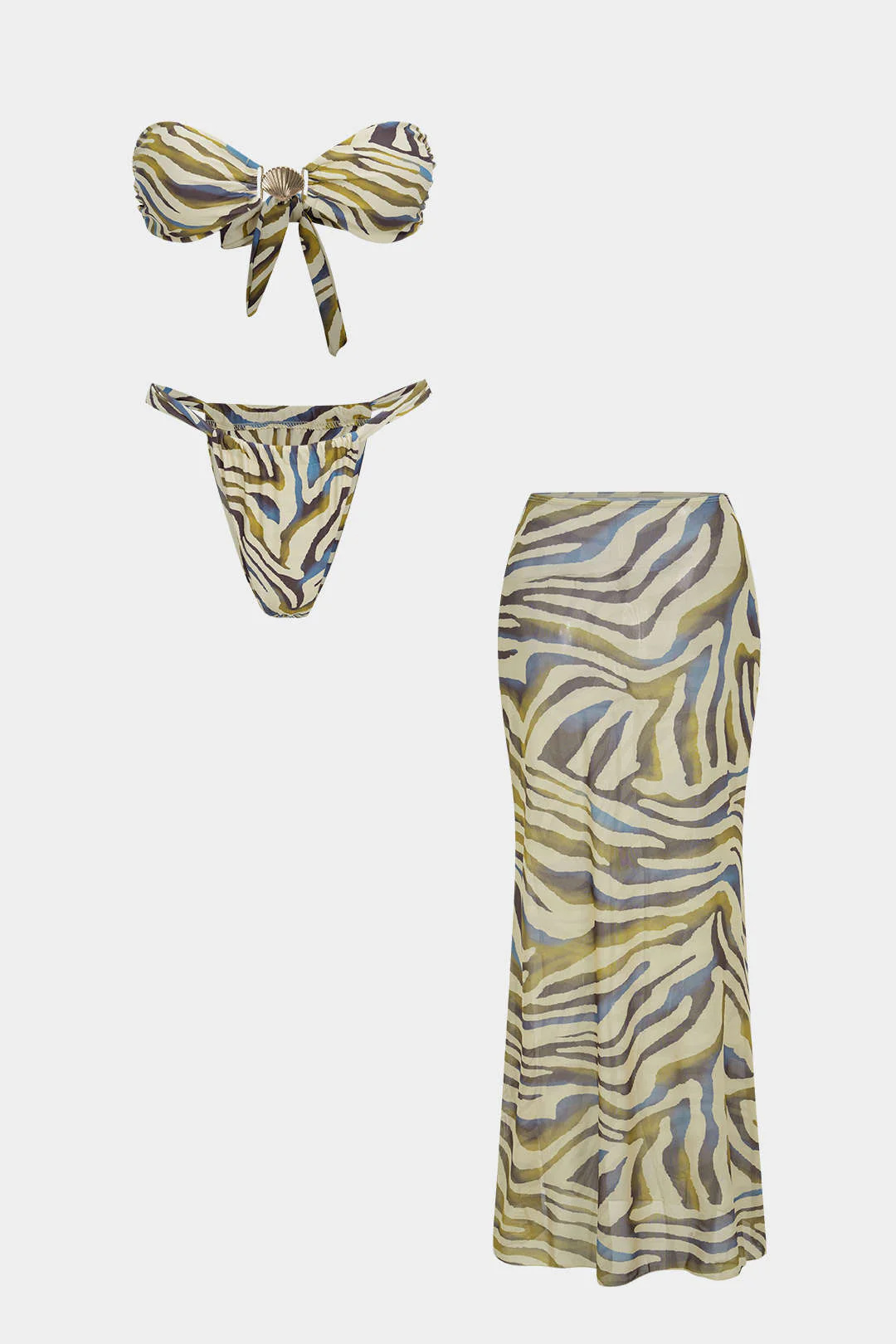Abstract Print Strapless Bikini Set