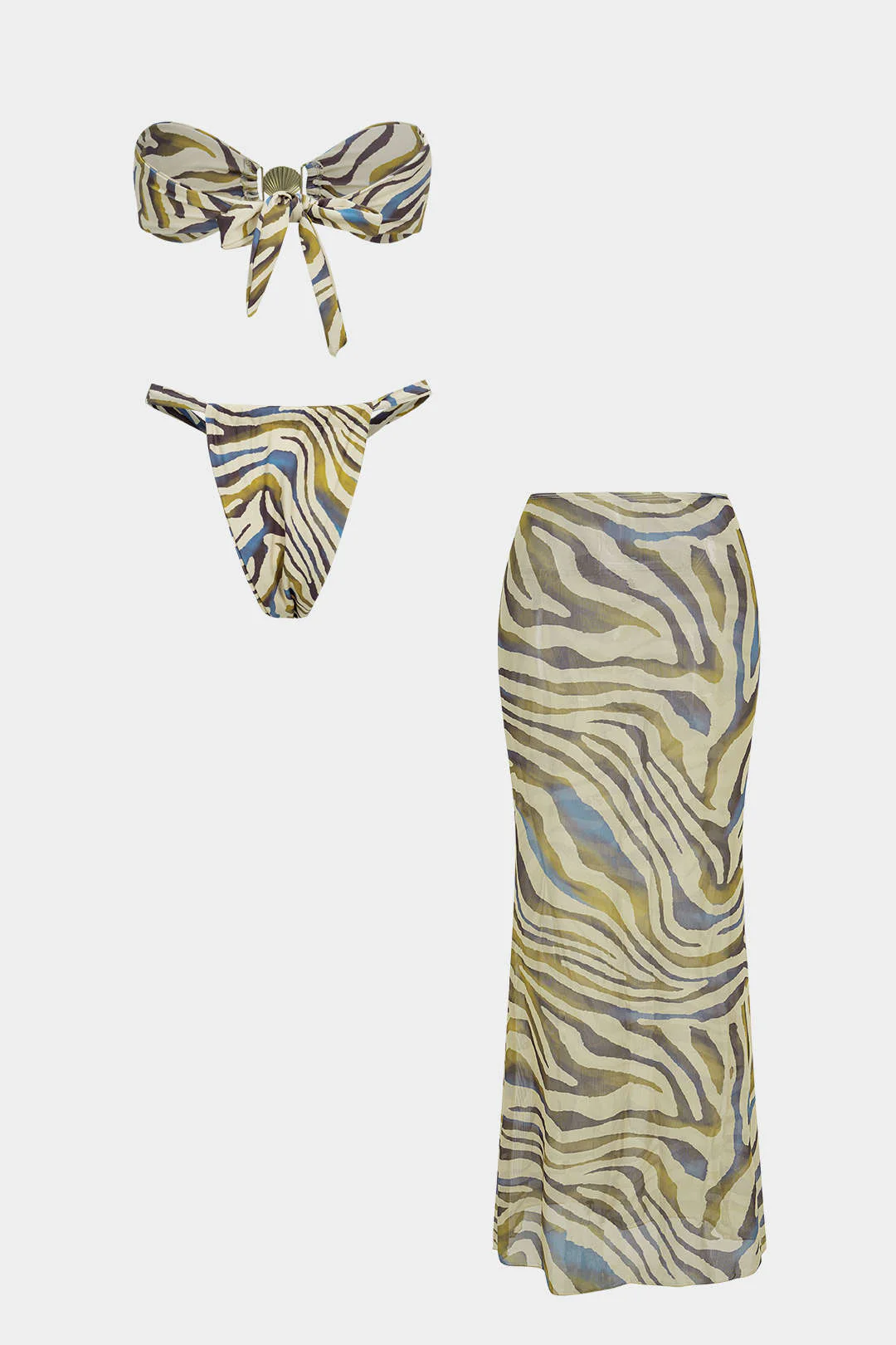 Abstract Print Strapless Bikini Set - Image 2