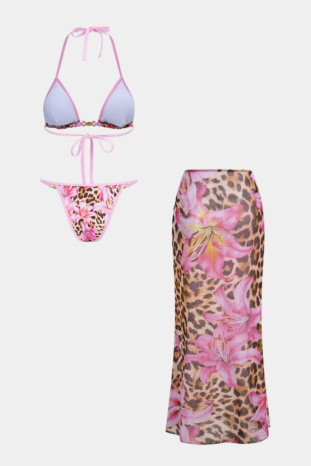 Leopard Print Halter Tie-Up Bikini Set - Image 2