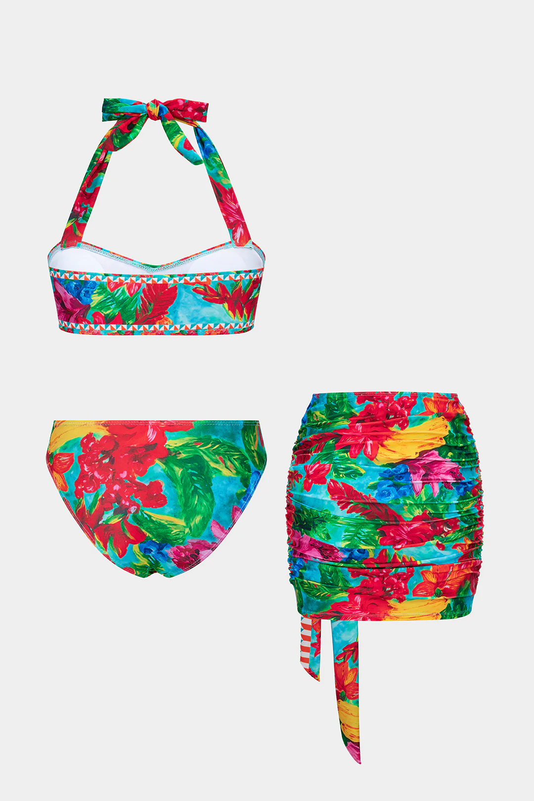 Floral Print Halter Tie-Up Ruched Bikini Set - Image 10