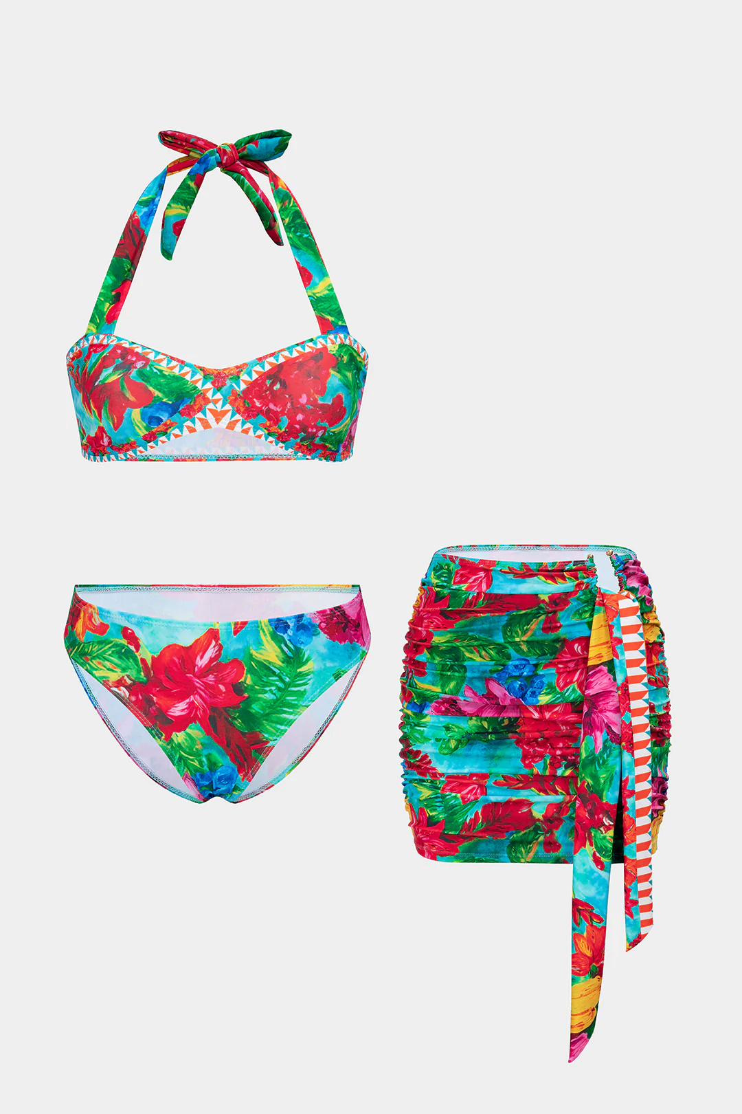 Floral Print Halter Tie-Up Ruched Bikini Set - Image 6