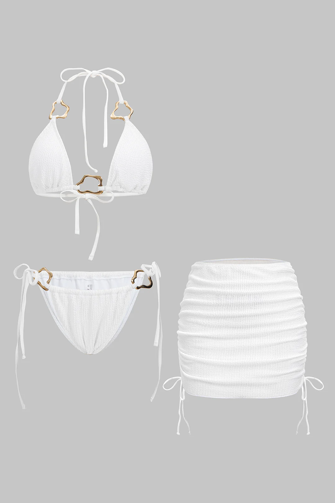 Textured Irregular Metallic Halter Tie-Up Bikini Set - Image 5