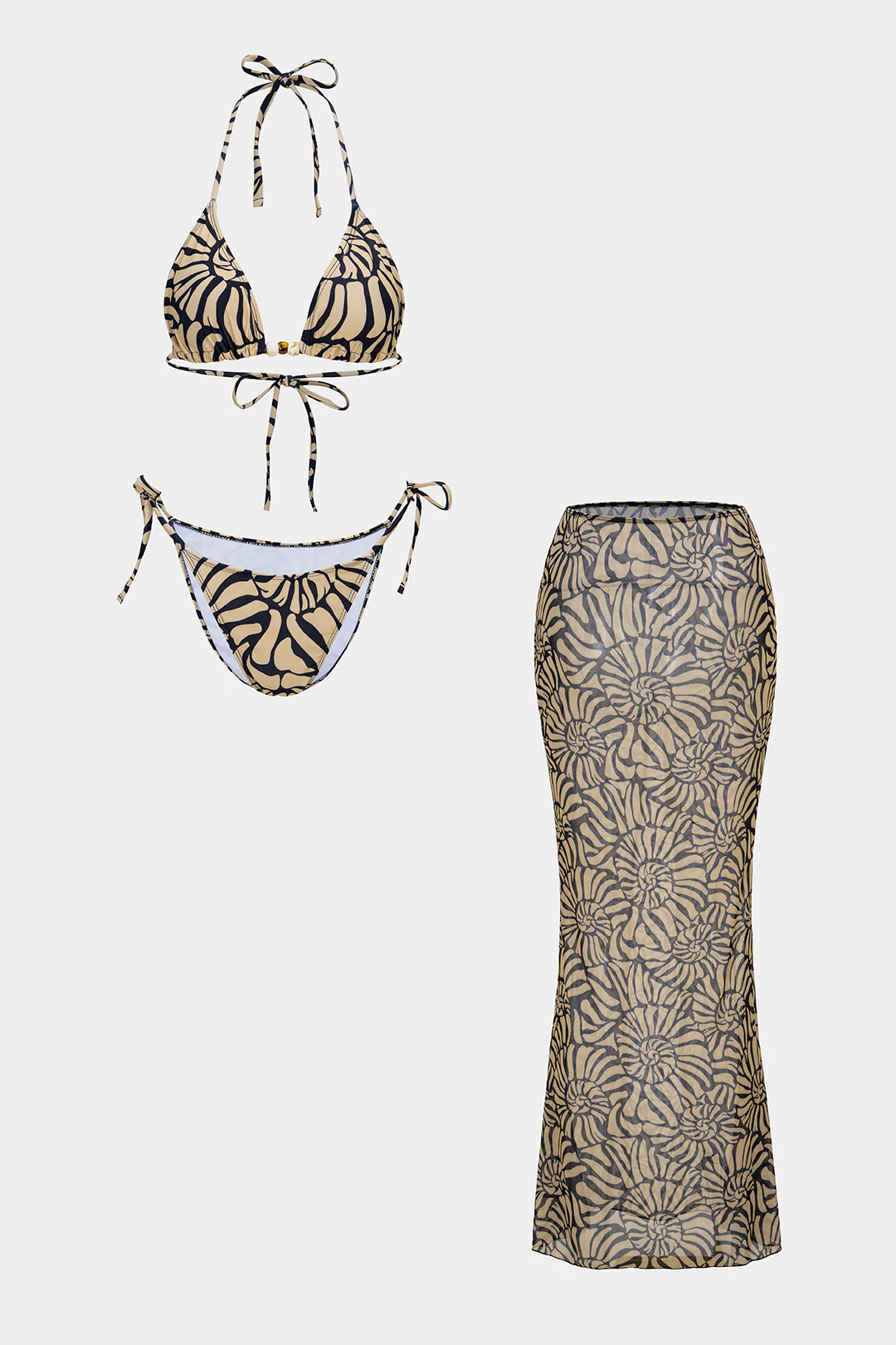 Contrast Print Tie-Up Bikini Set