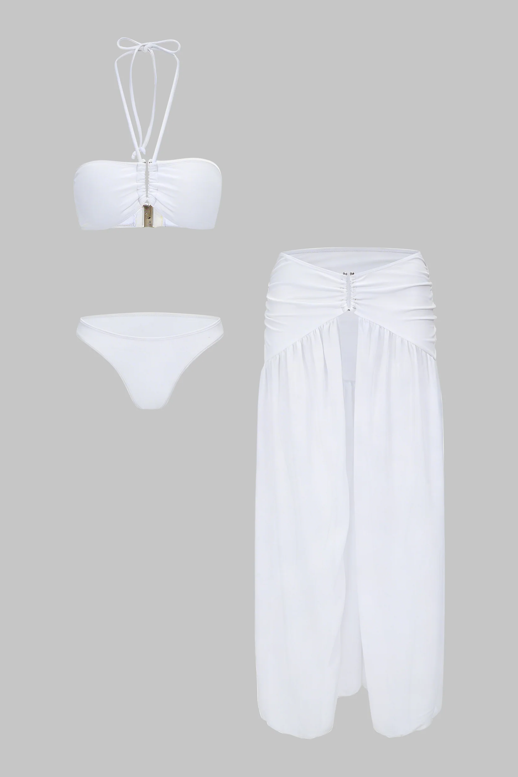 Halter Tie-Up Ruched Slit Bikini Set - Image 6