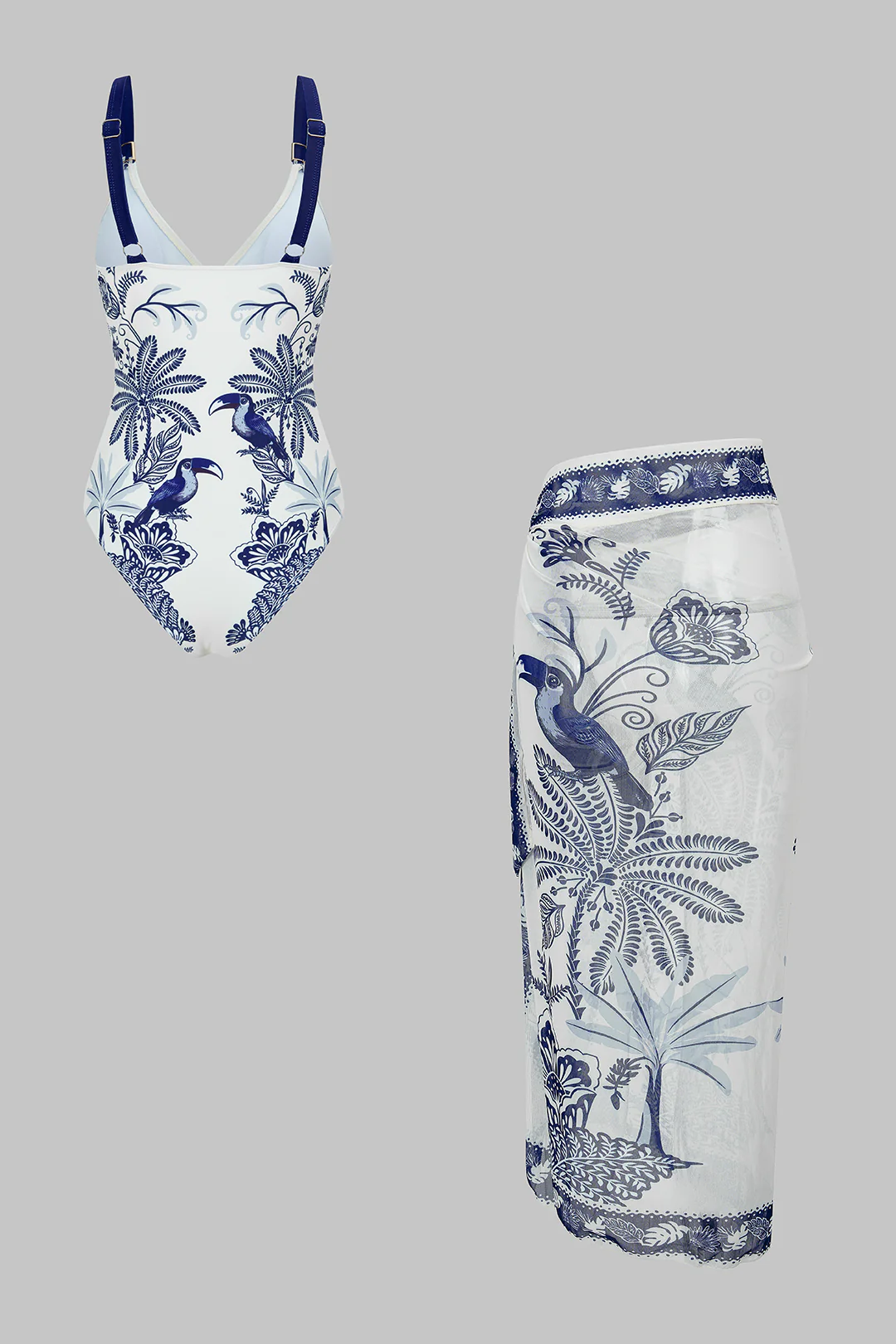 Bird Print Wrap 3-Piece Bikini Set - Image 2