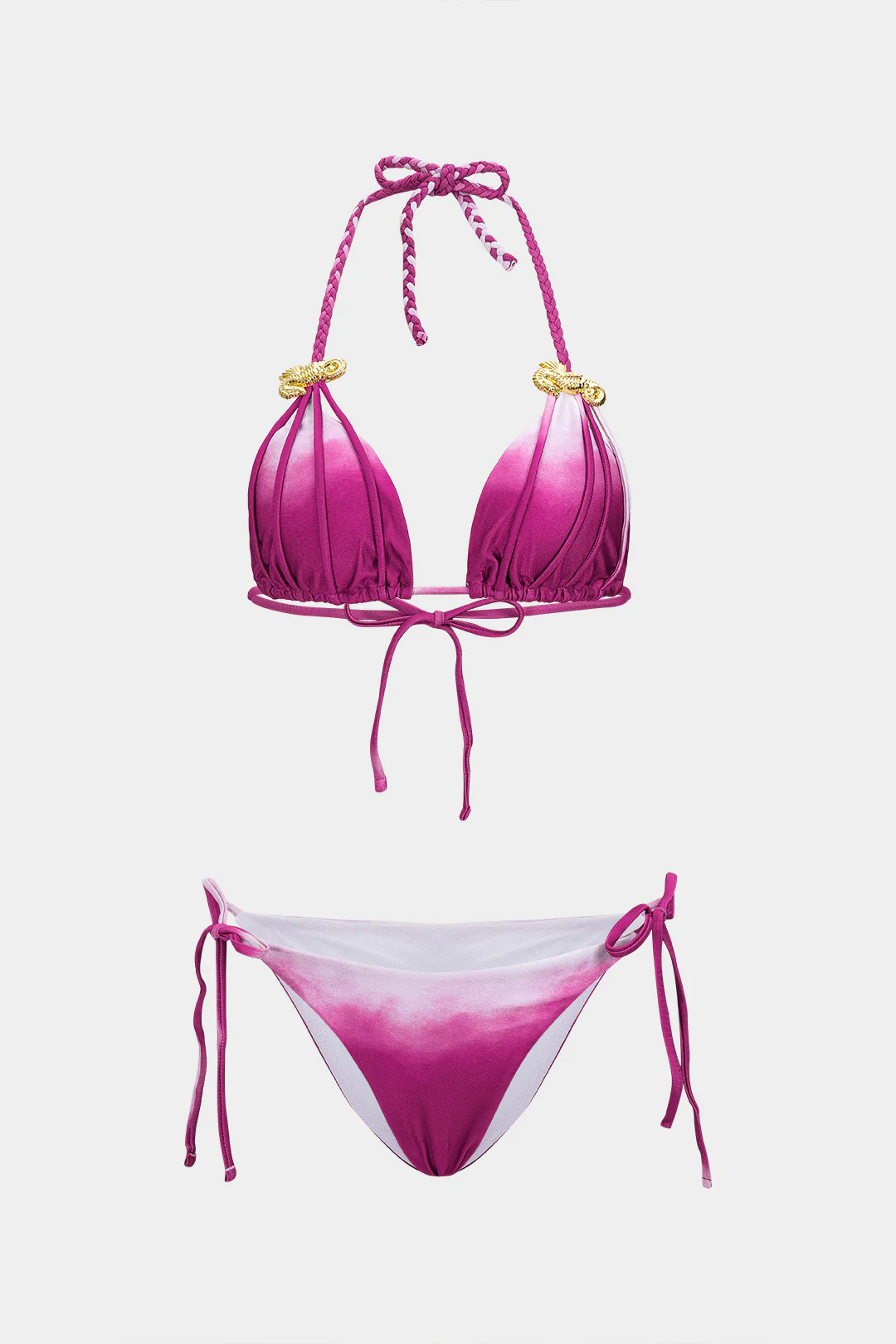 Ombre Print Halter Tie-Up Metallic Bikini Set