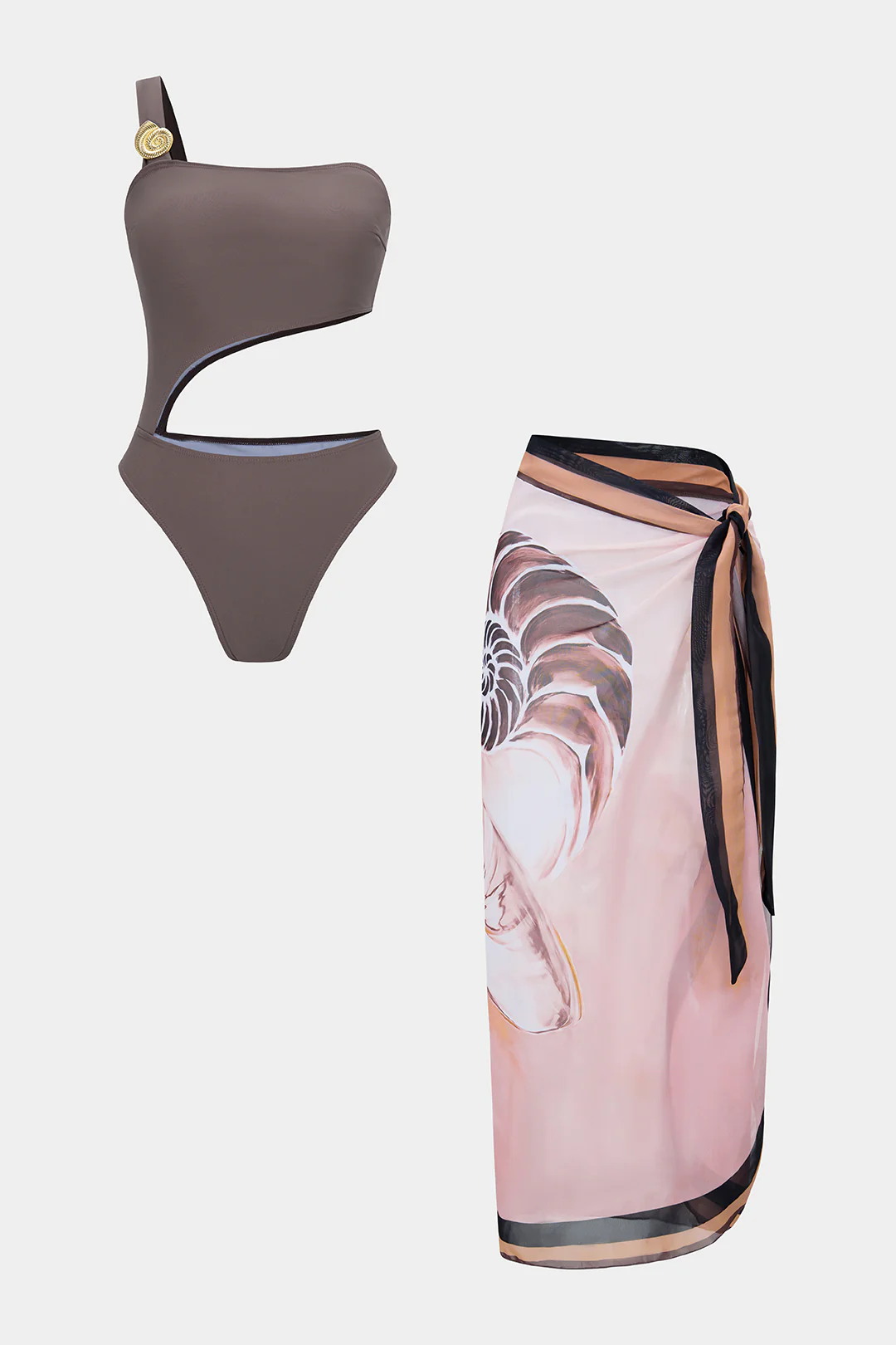 Artistic Print One Shoulder Tie-Up Cut Out Bikini Set