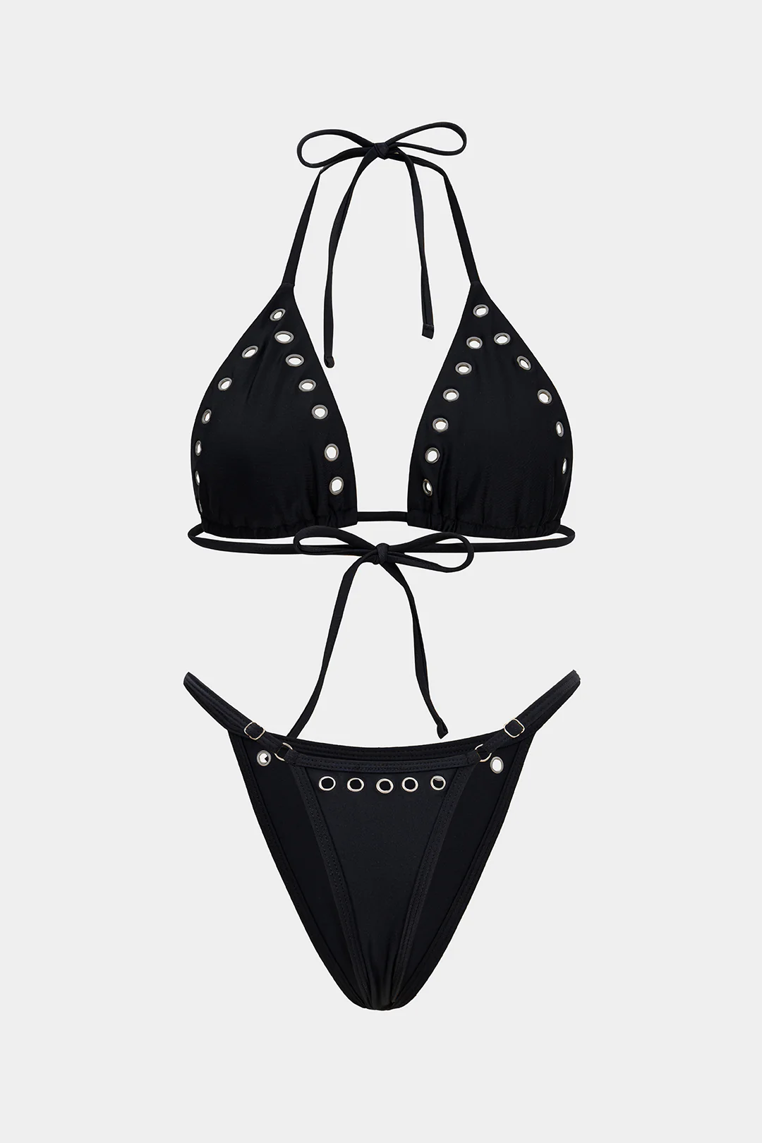 Halter Neck Eyelet Tie Up Bikini Set - Image 2