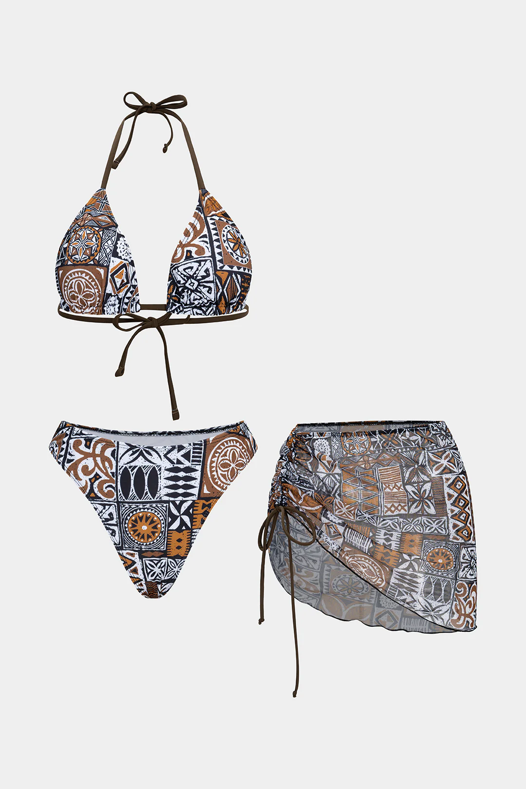 Artistic Print Halter Neck Tie-Up Backless Bikini Set