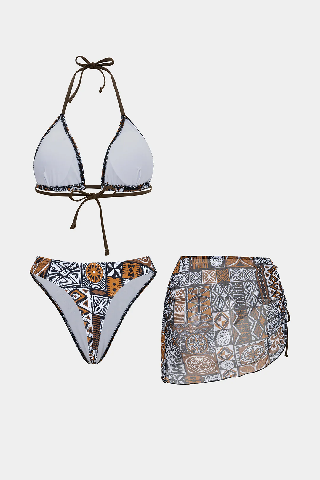 Artistic Print Halter Neck Tie-Up Backless Bikini Set - Image 2