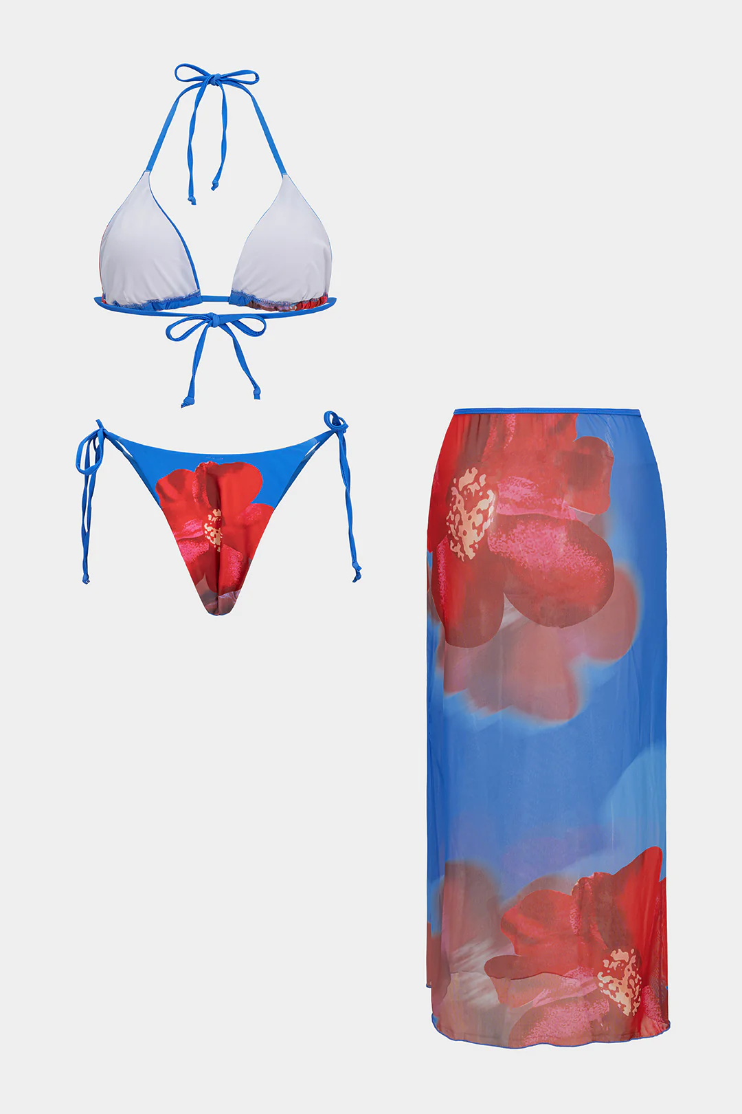 Floral Print Tie-Up Backless Bikini Set - Image 2